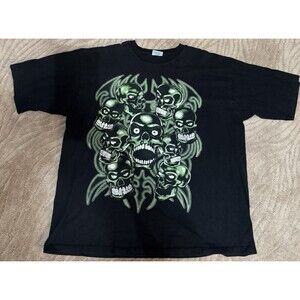 Vtg Skull Pile Heavy Weight Russo Wear T Shirt Grunge Glow In Dark Dbl Side 4XL